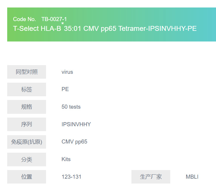 T-Select HLA-B*35:01 CMV pp65 Tetramer-IPSINVHHY-PE